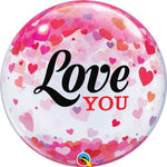 Love You Confetti Hearts 22″ Bubble Balloon