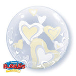 Double Bubble - White & Ivory Floating Hearts 24″ Balloon