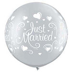Just Married Hearts Wrap - Silver 30″ Latex Balloons (2 count)