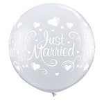 Just Married Hearts Wrap - Diamond Clear 36″ Latex Balloons (2 count)