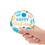 Birthday Blue & Gold Dots Mini Shape (air-fill Only) 4″ Balloon