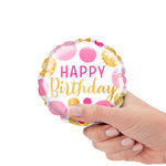 Birthday Pink & Gold Dots Mini Shape (air-fill Only) 4″ Balloon