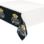 Star & Caps Graduation Ensemble Rectangular Plastic Table Cover 54 Inch x 84 Inch