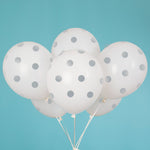 White With Silver Polka Dots Balloon (6 Pk) 12" Latex Balloons