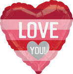 Love You Pink/Red Stripes 18" Balloon