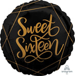 Sweet Sixteen Black Gold Elegant 18″ Balloon