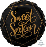 Sweet Sixteen Black Gold Elegant 18″ Balloon