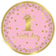 1st Birthday Girl Metallic Plates 9″ (8 count)