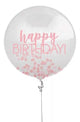 Pink Happy Birthday 24″ Clear Jumbo Latex Balloon & Pink Confetti