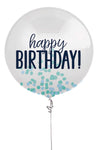 Blue Happy Birthday 24″ Clear Jumbo Latex Balloon & Blue Confetti