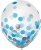 Globo de látex transparente de 12″ relleno de confeti azul y plateado (paquete de 6)