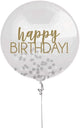 Gold Happy Birthday 24″ Clear Jumbo Latex Balloon & Silver Confetti