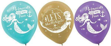 Amscan Latex Mermaid Wishes 12" Latex Balloons (6 Count)