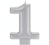 Amscan Party Supplies #1 Met Silver Candle