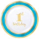 Placa con borde azul para 1.er cumpleaños, 7″ (8 unidades)