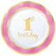 1st Birthday Plates Pink with Gold (10 count)