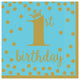 1st Birthday Boy Gold Large Napkins (16 count)