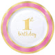 1st Birthday Pink Border Plates 7″ (10 count)