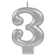 Number 3 Metallic Silver Candle (3 count)