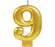 Number 9 Metallic Gold Candle