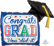 ¡Felicidades, graduado, lo lograste! Globo de diploma y gorro de graduación de 30"