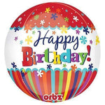Anagram Mylar & Foil 16" Orbz Happy Birthday Stripes and Bursts Foil Balloons