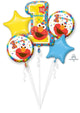 1st Birthday Elmo Sesame Street Balloon Bouquet - 5 Balloons