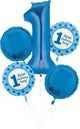1st Birthday Number One Boy Blue Balloon Bouquet - 5 Balloons