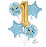 Anagram Mylar & Foil Boy 1st Birthday Blue & Gold Balloon Bouquet