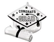 Anagram Mylar & Foil Congrats Grad Hat with Diploma White 25″ Balloon