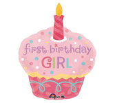 Anagram Mylar & Foil Girl's First Brithday Sweet Cupcake & Candle 36″ Foil Balloon