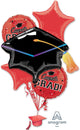 Ramo de gorro de graduación Globos de colores escolares rojos (juego de 5 globos)