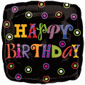 Anagram Mylar & Foil Happy Birthday Black Dots 18″ Foil Balloon