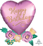 Anagram Mylar & Foil Happy Birthday Satin Heart Flowers 30″ Balloon