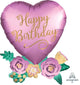 Happy Birthday Satin Heart Flowers 30″ Balloon