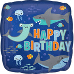Anagram Mylar & Foil Happy Birthday Sharks 18″ Balloon