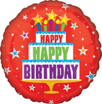Anagram Mylar & Foil Happy Happy Birthday Cake 18″ Balloon