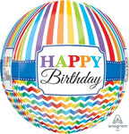 Anagram Mylar & Foil HBD Bright Stripe & Chevron 16" Orbz Balloon