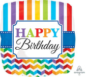 Anagram Mylar & Foil HBD Bright Stripe & Chevron 28" Jumbo Balloon