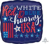 Anagram Mylar & Foil Red White and Blue Hooray USA 17″ Balloon