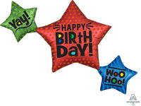 Anagram Mylar & Foil Satin Star Trio Birthday 39″ Foil Balloon