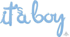 Anagram Mylar & Foil Script Phrase It's A Boy Pastel Blue 27" Balloon