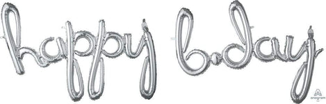Anagram Mylar & Foil Silver Happy B-day Cursive Script Phrase Balloon