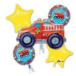 Kit de ramo de globos de feliz cumpleaños de camión de bomberos de rescate
