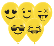 Betallic Latex Fashion Yellow Emoji Assortment 5″ Single-Sided Printed Balloons (100 count)