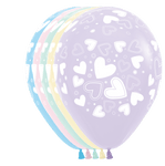Betallic Latex Pastel Matte Assortment w/ Hearts All-over Print 11″ Latex Balloons (50 count)