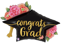 Betallic Mylar & Foil Congrats Grad Floral Graduation Hat 41″ Balloon