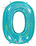Betallic Mylar & Foil Number 0 Glitter Holographic Robins Egg Blue 40″ Balloon