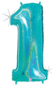 Number 1 Glitter Holographic Robins Egg Blue 40″ Balloon