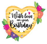 Betallic Mylar & Foil With Love on Your Birthday Heart 35″ Balloon
